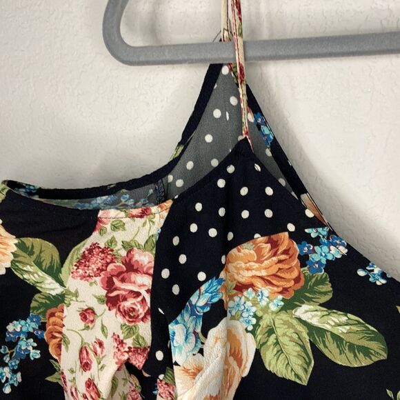 TOPSHOP Cold Shoulder Floral and Polka Dot MIDI Dress size 8 - Picture 4 of 11